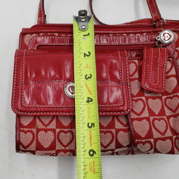 Brighton Red Heart Canvas Leather Crossbody Carry All Wallet Bag Tri Fold - Picture 15 of 16